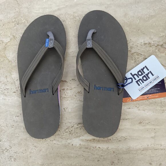 Hari Mari Womens Flips Flops Size 7 Fields Sandal Gray Blue Pink NEW Leather - Picture 4 of 9
